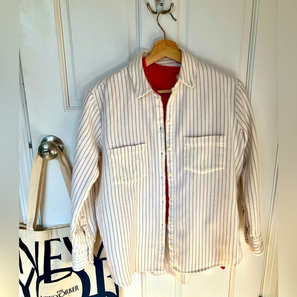 Madewell Flannel Sunday Shirt / Shacket in Stripe - Picture 6 of 7